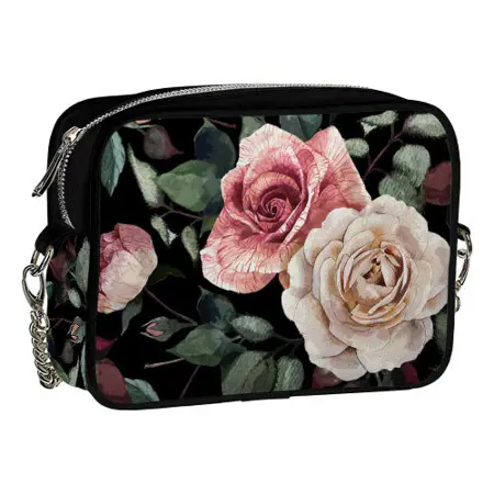 Kabelka na řetízku Cherie Růže na černém pozadí