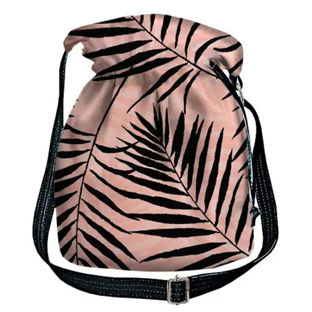 Dámská kabelka torba Černé listy na růžovém pozadí