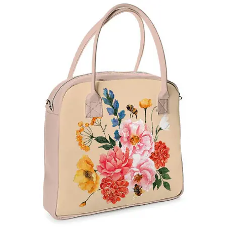  Kabelka s potiskem Oxford Květiny na pudrovém pozadí