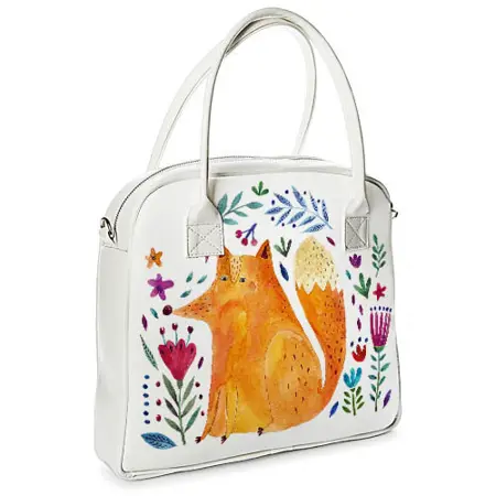  Kabelka s potiskem Oxford Lišky a květiny na bílém pozadí