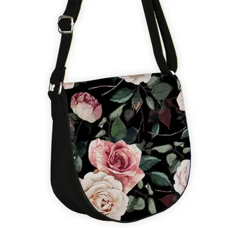 Kabelka saddle  Růže na černém pozadí