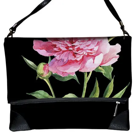 Kabelka pretty  Pivoňka na černém pozadí