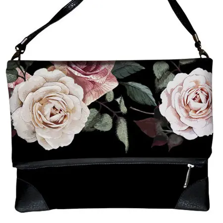 Kabelka pretty  Růže na černém pozadí