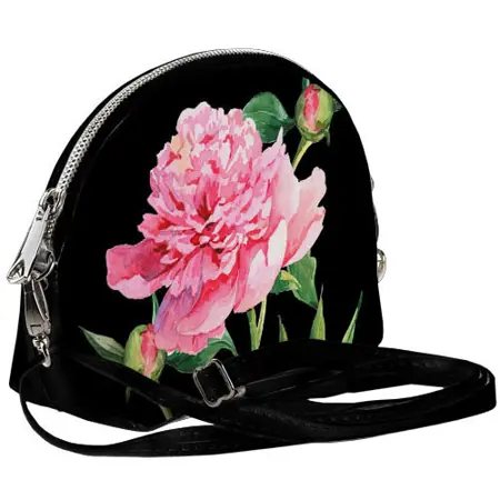 Mini kabelka  Coquette Pivoňka na černém pozadí