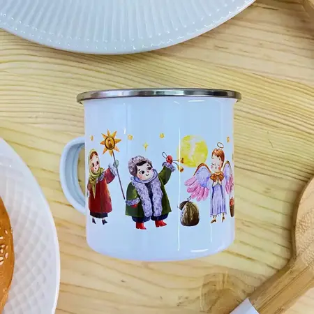 Smaltovaný hrnek Camper Vánoční koledníci