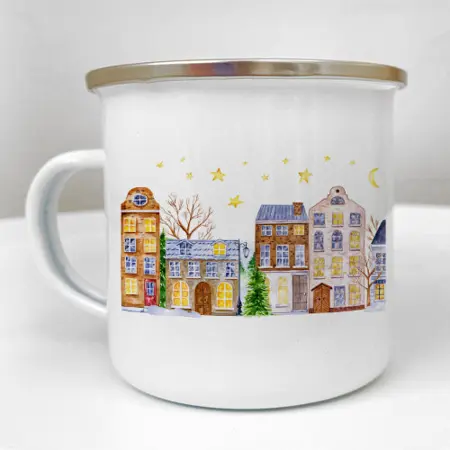 Smaltovaný hrnek Camper Domy