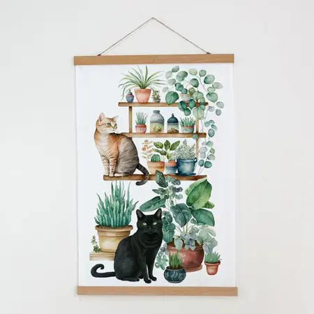 Látkový plakát na zeď Kočka a květináče