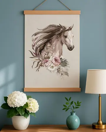 Látkový plakát na zeď  Kůň a květiny