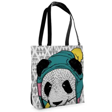 Textilní taška Tenderness Panda v klobouku – stylový shopper na zip