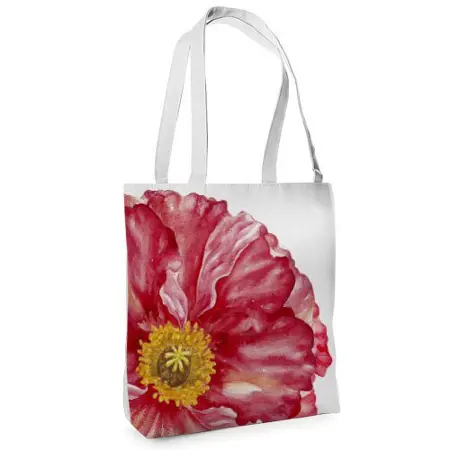 Textilní taška Tenderness Červený květ na bílém pozadí– stylový shopper na zip