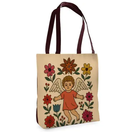 Textilní taška Tenderness Malý anděl mezi květinami – stylový shopper na zip 