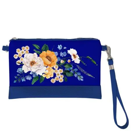 Malá kabelka přes rameno  Luční květiny na modrém pozadí