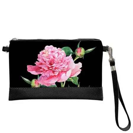 Malá kabelka přes rameno Pivoňka na černém pozadí