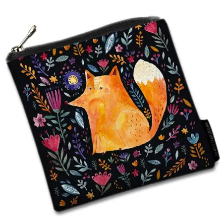 Kosmetická taštička Basic  Liška a květiny na černém pozadí