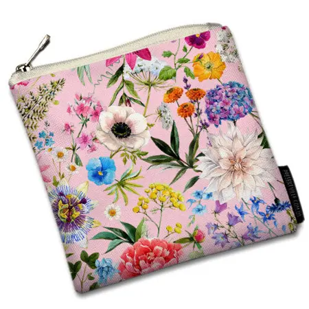 Kosmetická taštička Basic  Květiny na růžovém pozadí