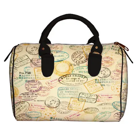 Dámská kabelka Barrel – textilní potisk Známky