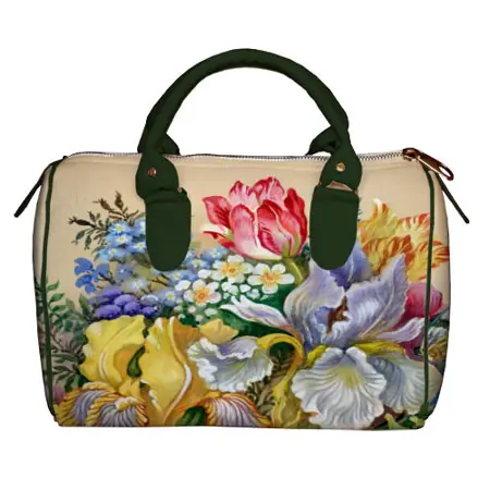 Dámská kabelka Barrel – textilní potisk Světlé květy