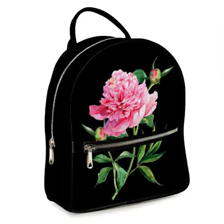 městský dámský batoh Pivoňka na černém pozadí