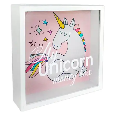 Dřevěná pokladnička na peníze unicorn