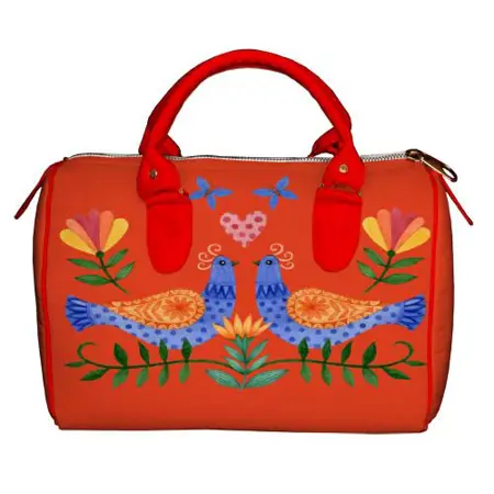 Dámská kabelka Barrel – textilní potisk Dva ptáci 