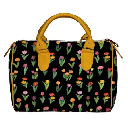 Dámská kabelka Barrel – textilní potisk Tulipány