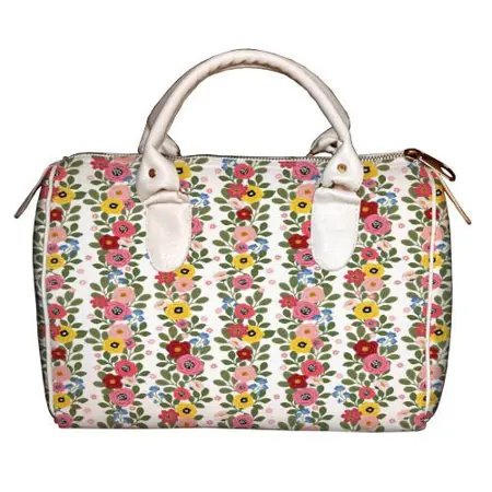 Dámská kabelka Barrel – textilní potisk Květiny na bílém pozadí 