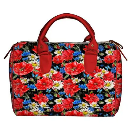 Dámská kabelka Barrel – textilní potisk Máky