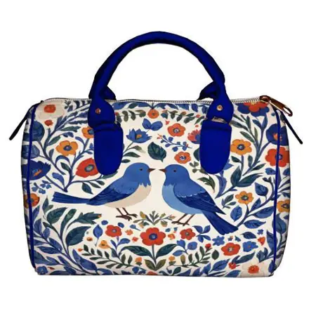 Dámská kabelka Barrel – textilní potisk Pár ptáků