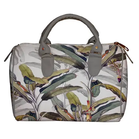 Dámská kabelka Barrel – textilní potisk Dlouhé tropické listí