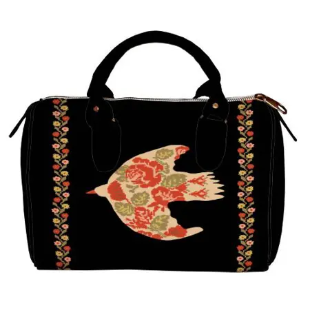 Dámská kabelka Barrel – textilní potisk květinový ptáček