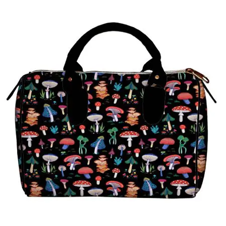 Dámská kabelka Barrel – textilní potisk Mochomůrky