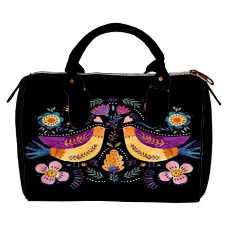 Dámská kabelka Barrel – textilní potisk Dva ptáčci 