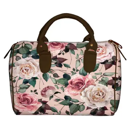 Dámská kabelka Barrel – textilní potisk Růže 