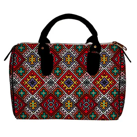 Dámská kabelka Barrel – textilní potisk lidový vzor 