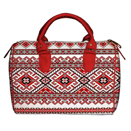 Dámská kabelka Barrel – textilní potisk lidový vzor