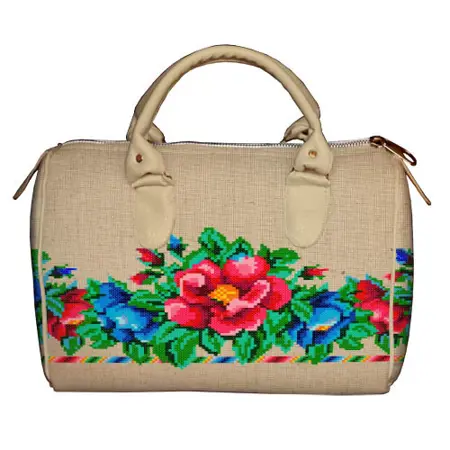 Dámská kabelka Barrel – textilní potisk výšivkový vzor