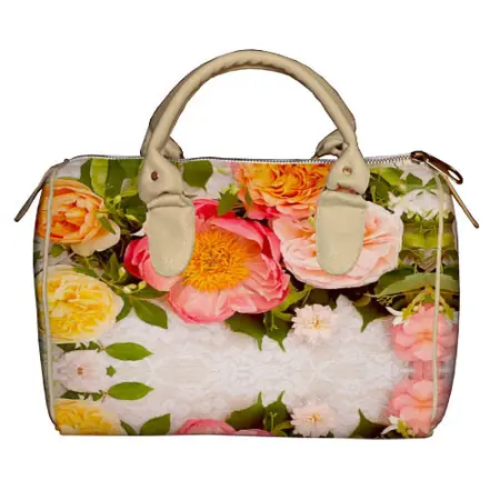 Dámská kabelka Barrel – textilní potisk Čajové růže
