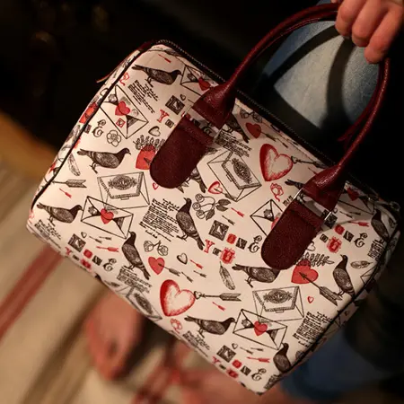 Dámská kabelka Barrel – textilní potisk Poštovní holub