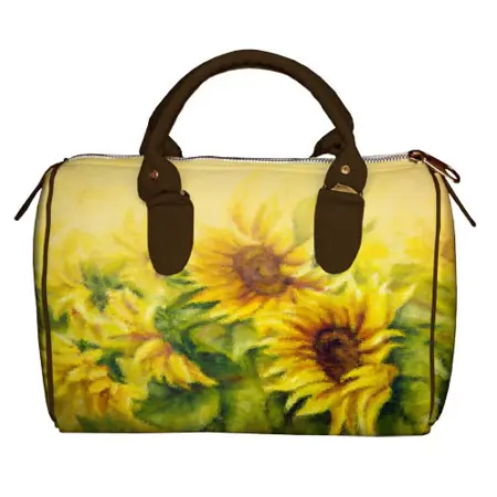 Dámská kabelka Barrel – textilní potisk slunečnice