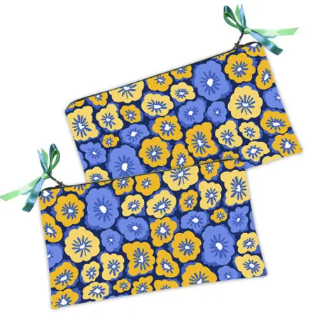 Kosmetická taška MINI – malá látková taštička s potiskem  Žluté a modré květy