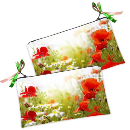 Kosmetická taška MINI – malá látková taštička s potiskem Vlčí máky a sedmikrásky