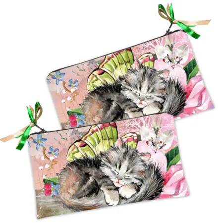 Kosmetická taška MINI – malá látková taštička s potiskem Kotě spí