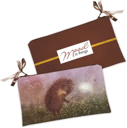 Kosmetická taška MINI – malá látková taštička s potiskem Ježek v mlze, pampeliška