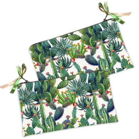 Kosmetická taška MINI – malá látková taštička s potiskem Kvetoucí kaktusy