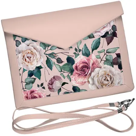 Dámský klutch konvert – elegantní sametová kabelka s potiskem Růže 