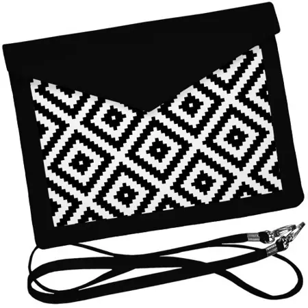 Dámský klutch konvert – elegantní sametová kabelka s potiskem Černobílý ornament, kosočtverec