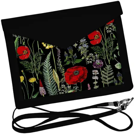 Dámský klutch konvert – elegantní sametová kabelka s potiskem Máky 