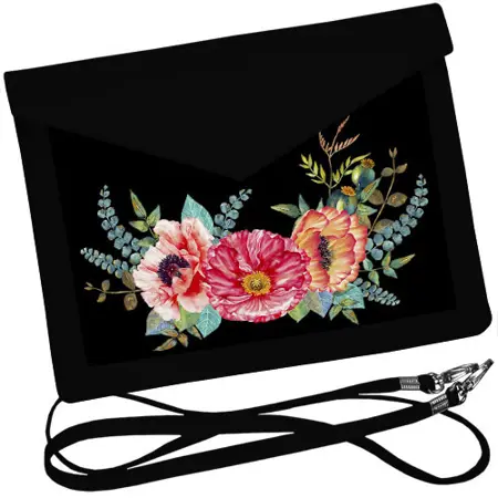 Dámský klutch konvert – elegantní sametová kabelka s potiskem Stromové pivoňky