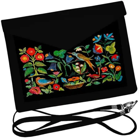 Dámský klutch konvert – elegantní sametová kabelka s potiskem Pták v květinách