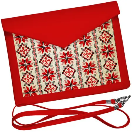 Dámský klutch konvert – elegantní sametová kabelka s potiskem Ornament červená